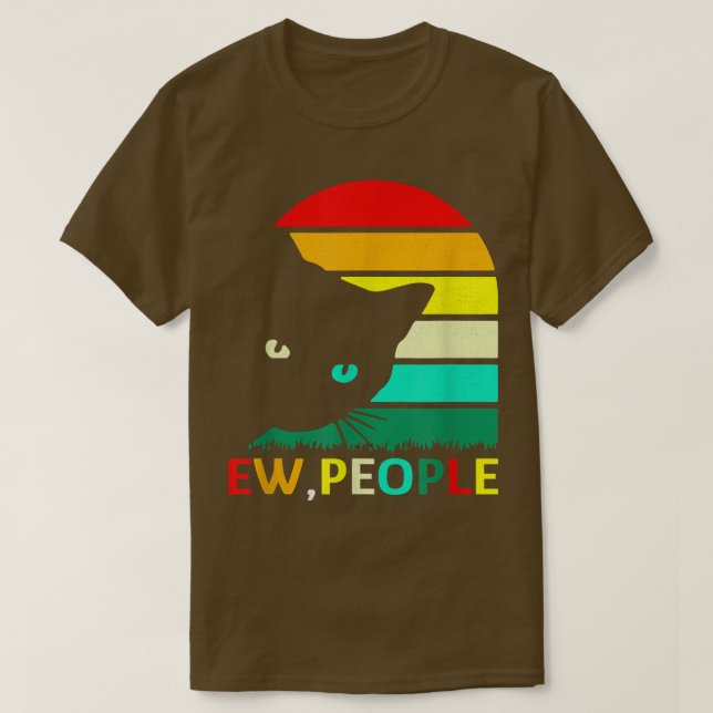 Ew People Black Cat Funny Social Etroverted Retro T Shirt (Design framsida)