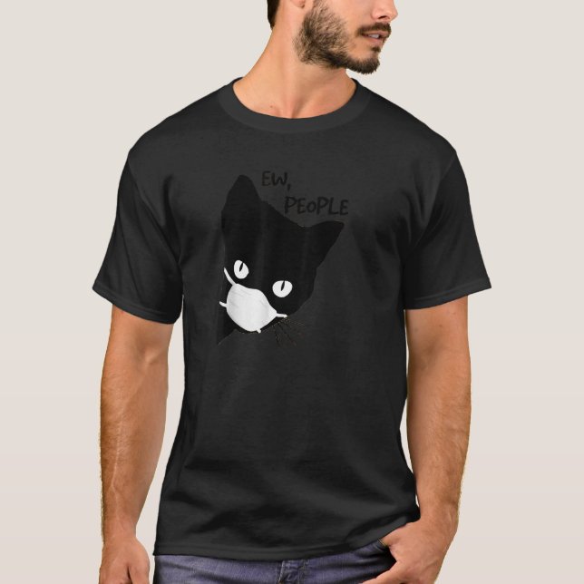 Ew People Black Cat Mask Pullover T Shirt (Framsida)