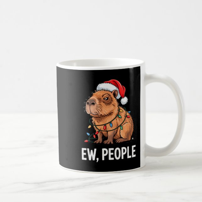 Ew People Capybara Christmas Lights Funny Introver Kaffemugg (Höger)