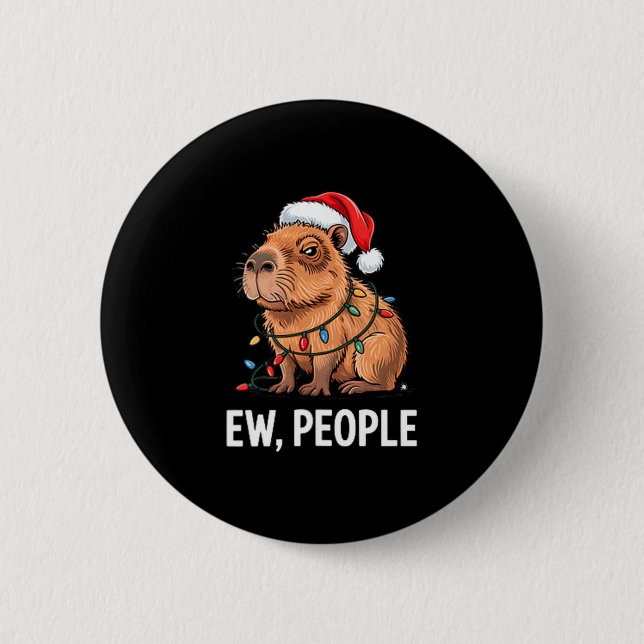 Ew People Capybara Christmas Lights Funny Introver Knapp (Framsida)