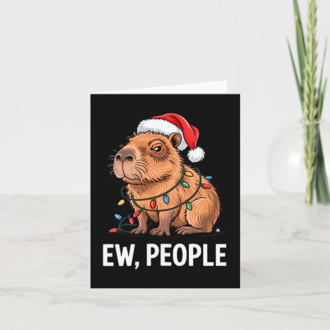 Ew People Capybara Christmas Lights Funny Introver Kort (Framsida)