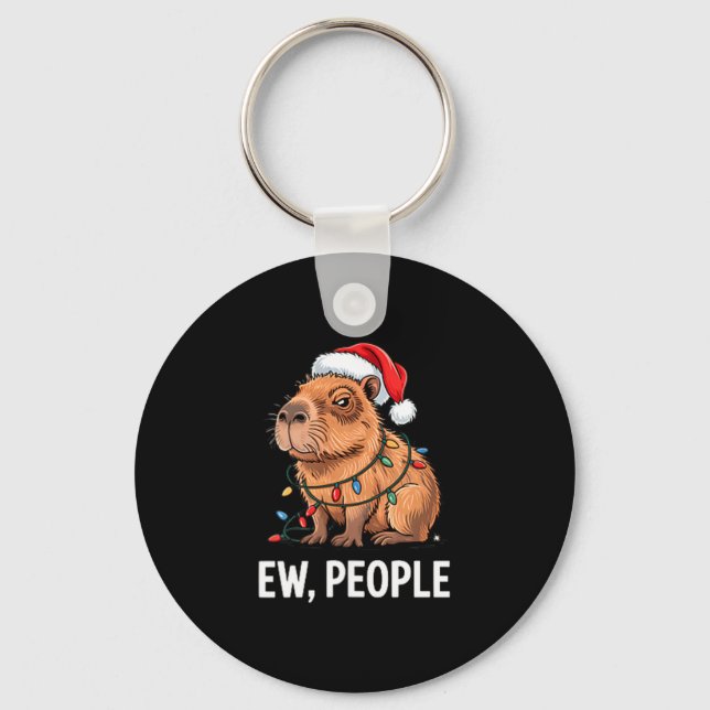 Ew People Capybara Christmas Lights Funny Introver Nyckelring (Framsida)