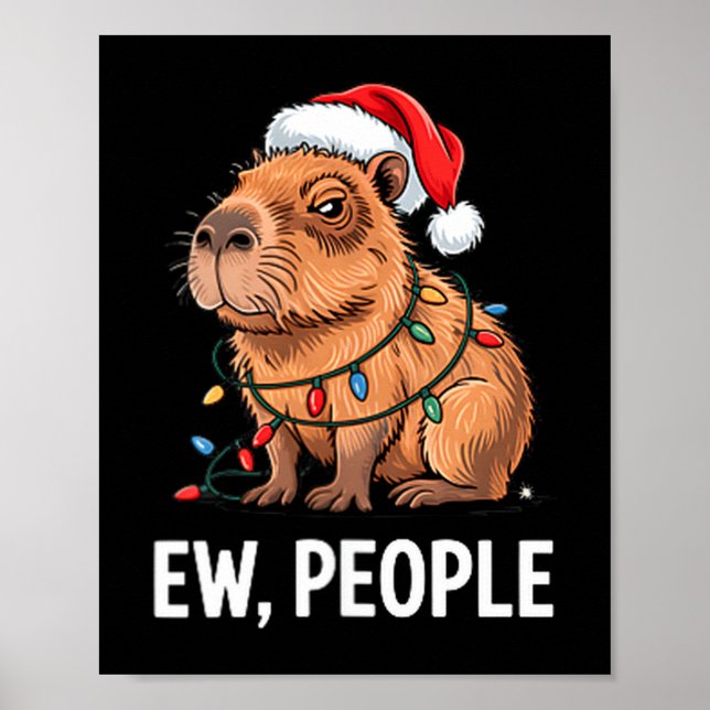 Ew People Capybara Christmas Lights Funny Introver Poster (Framsidan)