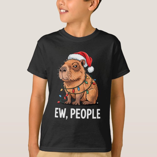 Ew People Capybara Christmas Lights Funny Introver T Shirt (Framsida)