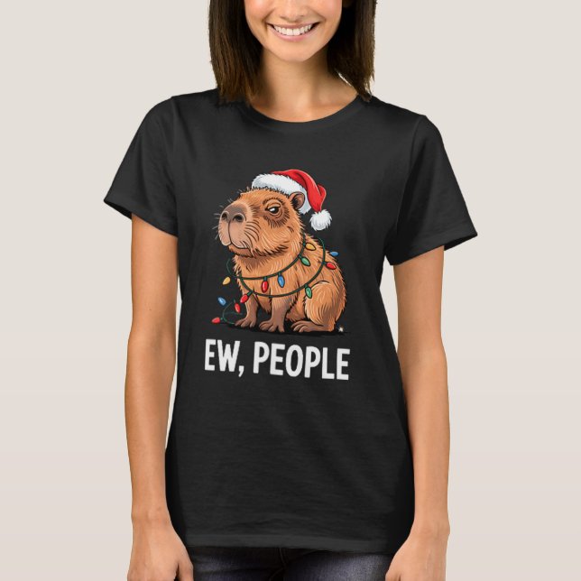 Ew People Capybara Christmas Lights Funny Introver T Shirt (Framsida)