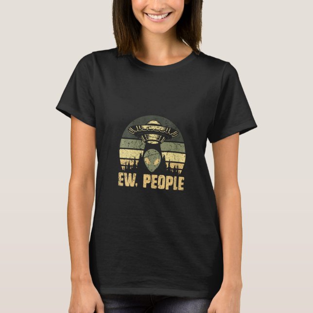 Ew People Funny Alien UFO Distress V-Nacke T Shirt (Framsida)