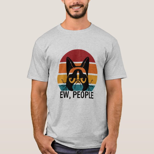 Ew People Funny Meowy Black Cat T Shirt (Framsida)
