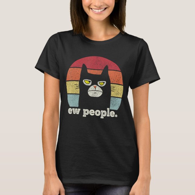 Ew People Retro Funny Black Cat T Shirt (Framsida)