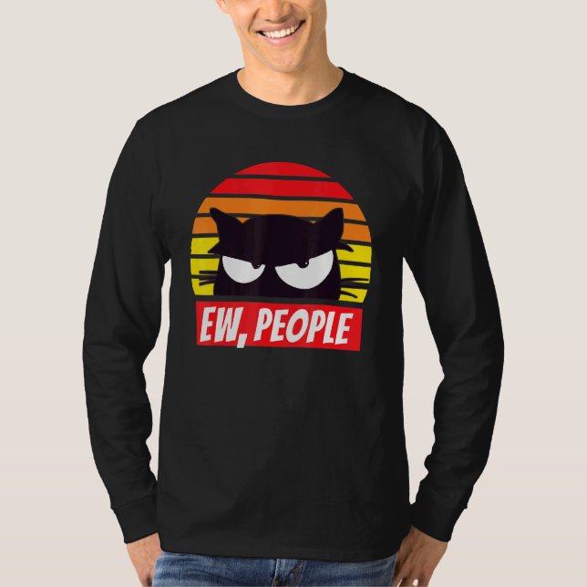 Ew People Sarcastic Cat Vintage Sunset T Shirt (Framsida)