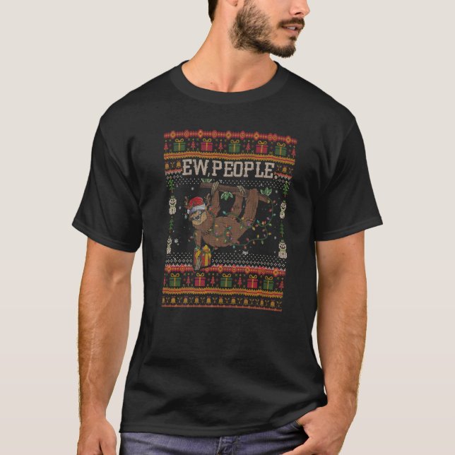 Ew-People Sloth in Mask Ugly Christmas Sweater Pre T Shirt (Framsida)