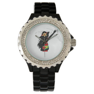 eWatch för Rhinestone för Guyana flickasvart Armbandsur