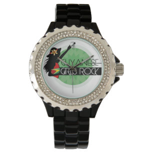 eWatch för Rhinestone för Guyana flickasvart Armbandsur