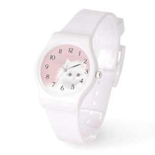 eWatch - Sweet White Fluffy Kattunge på Rosa Armbandsur