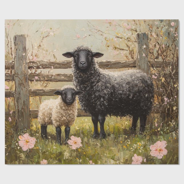 Ewe and Lamb Vår Sheep Art Decoupage Presentpapper (Platt)