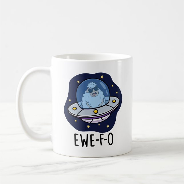 Ewe-F-O Funny UFO Pun Kaffemugg (Vänster)