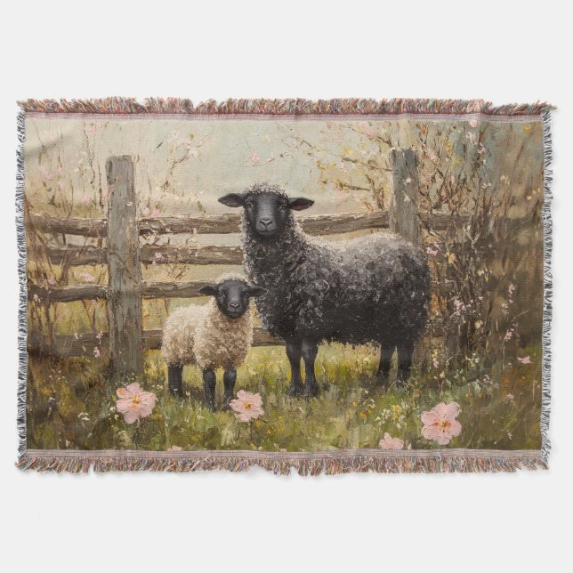 Ewe och Lamb Vår Sheep Art Filt (Framsidan)