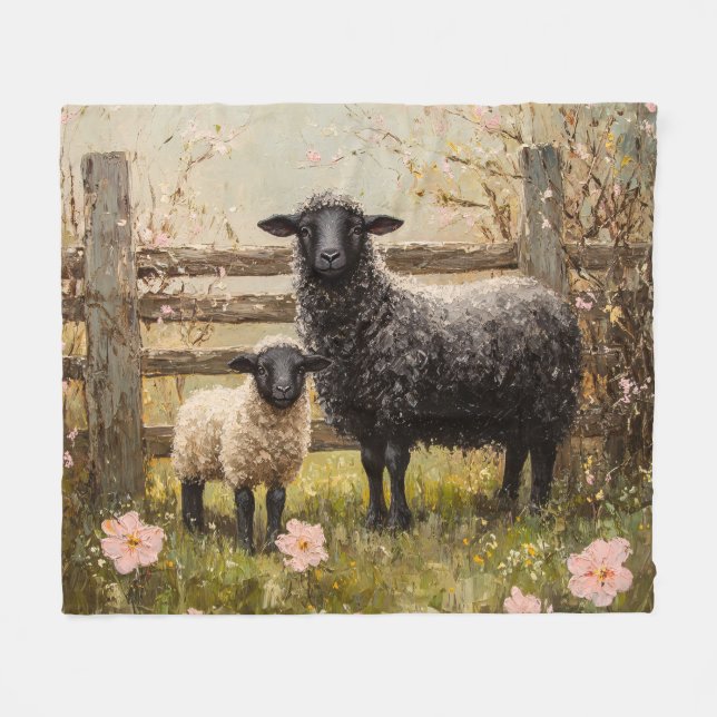 Ewe och Lamb Vår Sheep Art Fleecefilt (Framsidan (Horisontell))