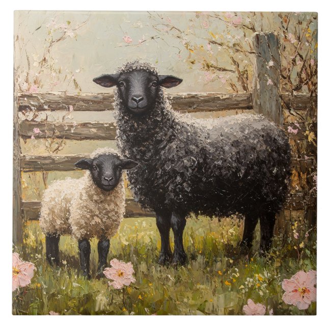 Ewe och Lamb Vår Sheep Art Kakelplatta (Framsidan)