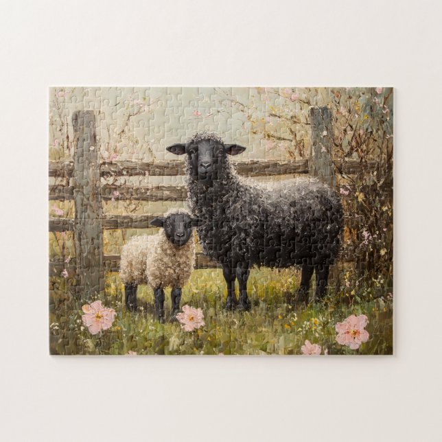 Ewe och Lamb Vår Sheep Art Pussel (Horisontell)