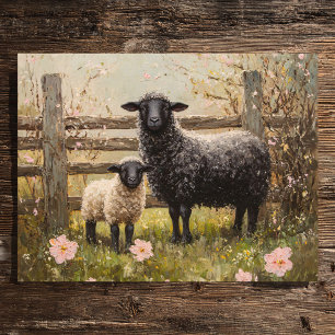 Ewe och Lamb Vår Sheep Art Vykort