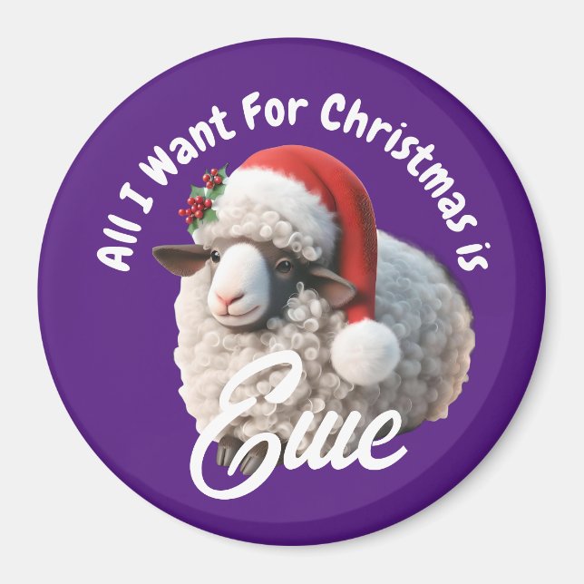 Ewe Wearing Santa Hat Lila jul Magnet (Framsidan)