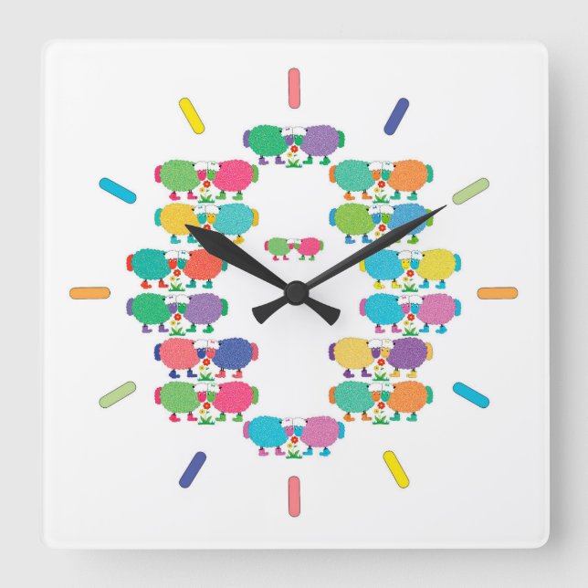 Ewes in Hues Acrylic Wall Clock Fyrkantig Klocka (Framsida)