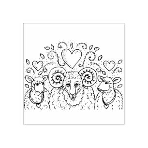 EWES SHEEP OCH RAM, LAND FAMILY TRÄD, FOLK ART STÄMPEL