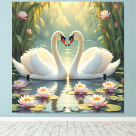 Ewige Liebe –Zwei verliebte Schwäne im Abendlicht Canvastryck