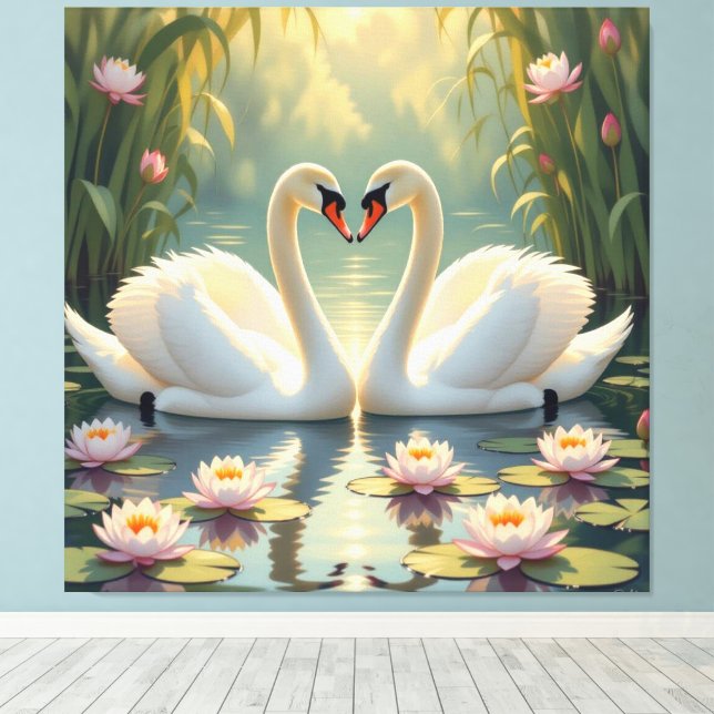 Ewige Liebe –Zwei verliebte Schwäne im Abendlicht Canvastryck (Insitu (trägolv))