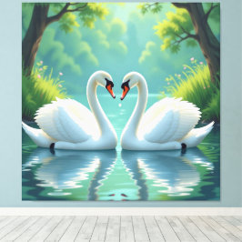 Ewige Liebe –Zwei verliebte Schwäne im Abendlicht Canvastryck