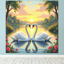 Ewige Liebe –Zwei verliebte Schwäne im Abendlicht Canvastryck