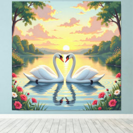 Ewige Liebe –Zwei verliebte Schwäne im Abendlicht Canvastryck