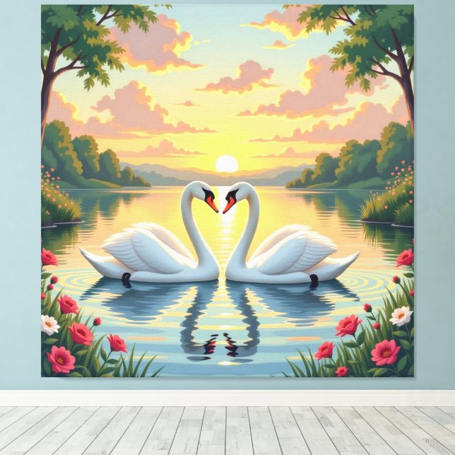Ewige Liebe –Zwei verliebte Schwäne im Abendlicht Canvastryck (Insitu (trägolv))