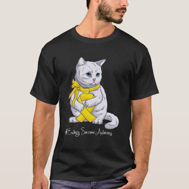 Ewings Sarcoma Awareness Month Gult Ribbon Cat T Shirt (Framsida)