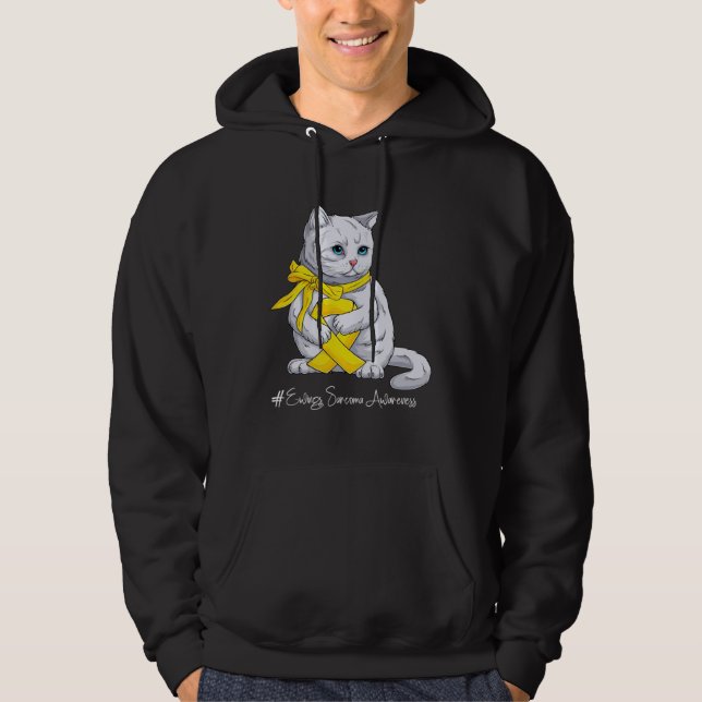 Ewings Sarcoma Awareness Month Yellow Ribbon Cat Hoodie (Framsida)