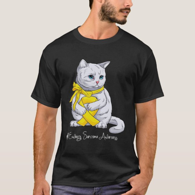Ewings Sarcoma Awareness Month Yellow Ribbon Cat T Shirt (Framsida)
