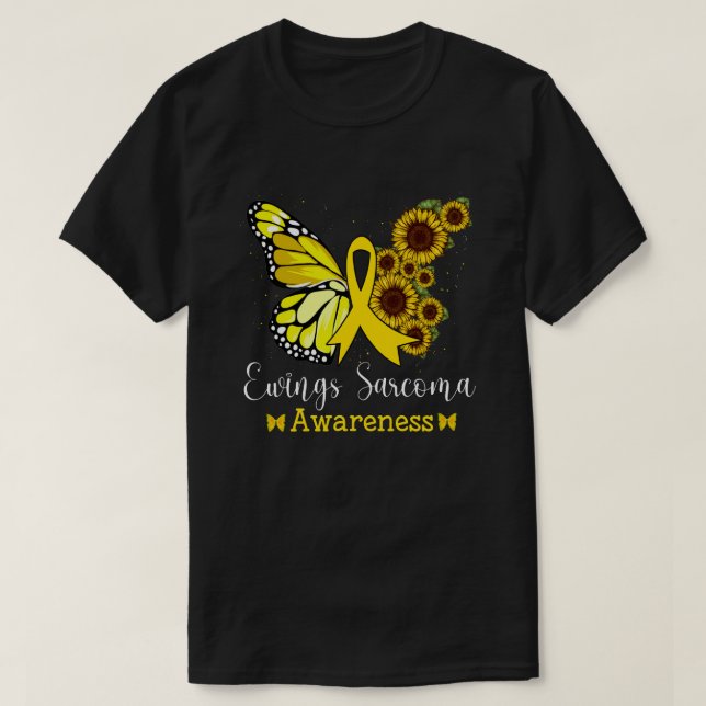 Ewings Sarcoma Cancer Awareness Butterfly & Sunflo T Shirt (Design framsida)