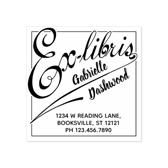 Ex Libris Bibliotek i Bookplate Fold Typography Stämpel (Tryck)