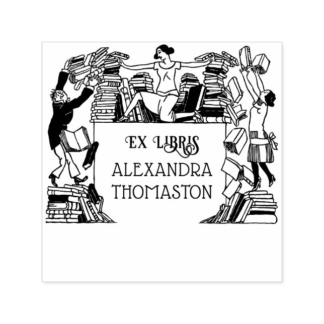 Ex Libris Biblioteksnamn med fantastiska fallande  Självfärgande Stämpel (Design)