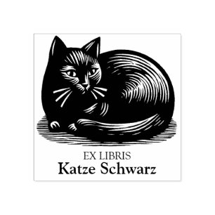 Ex Libris - Black Cat Woodcut Stil Stämpel