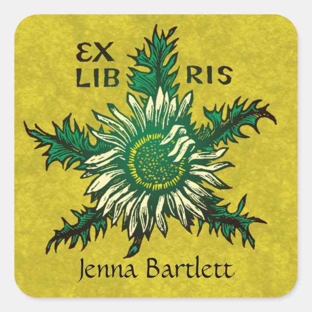 Ex Libris Blommigt Sticker Fyrkantigt Klistermärke (Framsida)
