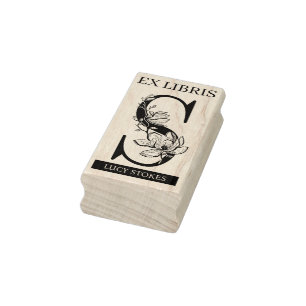 EX libris Bok bibliotek-bokplåtsmonogram S Stämpel