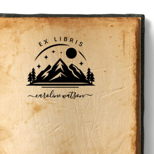 Ex libris-bokstämpel med berg stämpel