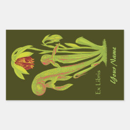 Ex Libris Botanical Bok Namn Plate Stickers Rektangulärt Klistermärke