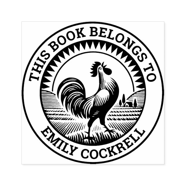 Ex Libris - Cockerel Crowing at the Dawn Stämpel (Tryck)