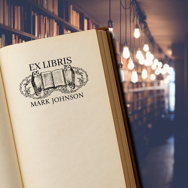 EX libris exlibris Bok bibliotek bokplåt uggla Stämpel (Skapare uppladdad)