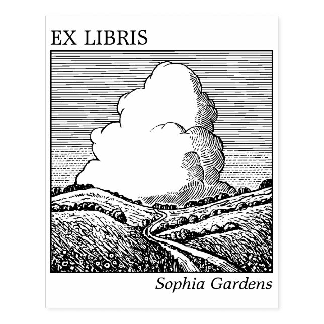 Ex Libris - Fantasilandskap med moln Stämpel (Tryck)