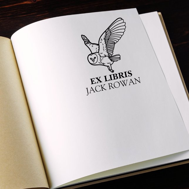 Ex Libris Flygande Ladorakel Bokmärke Namn Stämpel (ex libris flying barn owl)