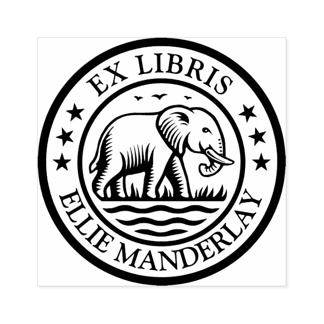 Ex Libris - Gående elefant Stämpel (Tryck)