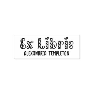 Ex Libris Hjärttecken Randig Bibliotek Bok Nm Självfärgande Stämpel